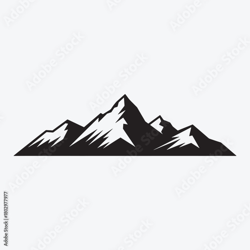 Black silhouette of jagged mountain range peaks against white background vector