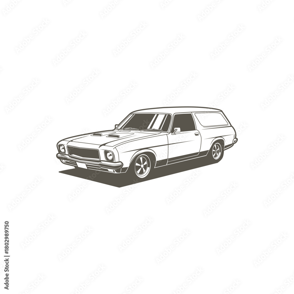 Naklejka premium Illustration of a classic vintage style car with the appearance of a 60-70s era station wagon, giving a retro automotive feel.