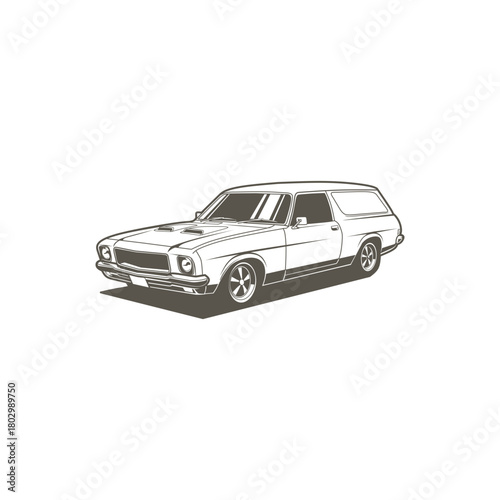 Illustration of a classic vintage style car with the appearance of a 60-70s era station wagon, giving a retro automotive feel.
