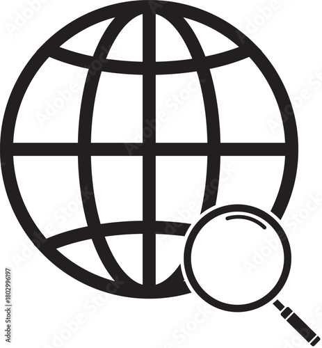 Web search icon with globe and magnifying glass