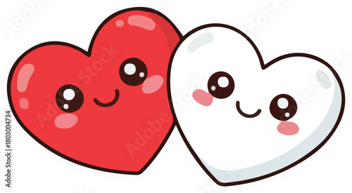 Cute Couple Hearts Kawaii Vector Art