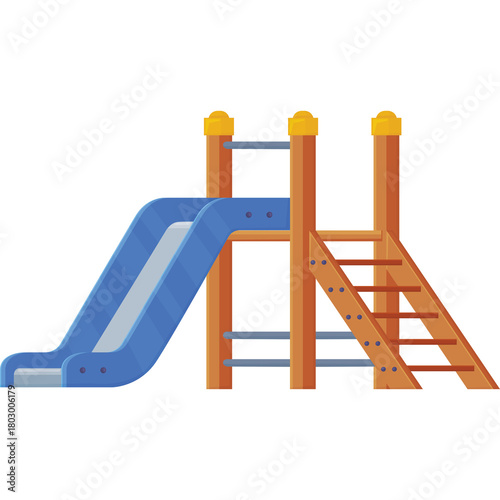 Cuadro en lienzo Childrens Playground Slide With Wooden Frame And Blue Plastic Slide For Outdoor
