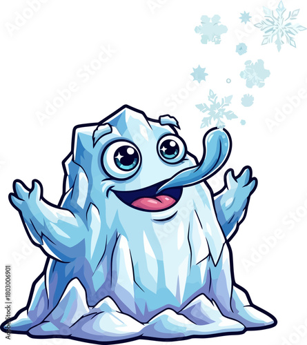 jolly iceberg buddy whimsically breathes fresh snow, spreading pure winter joy