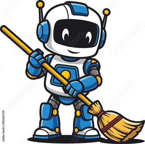 automated helper robot enthusiastically sweeps, making every space spotlessly clean
