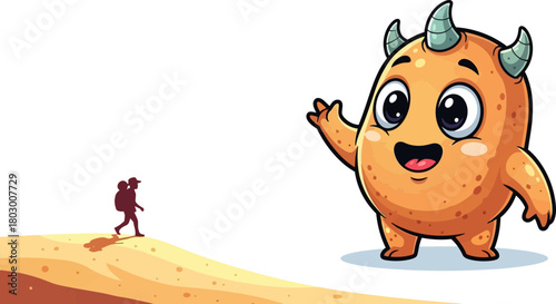 friendly creature waves welcoming traveler into a joyful new adventure