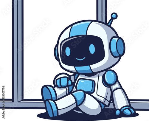 tiny ai companion pauses, reflecting peacefully on a bright new future