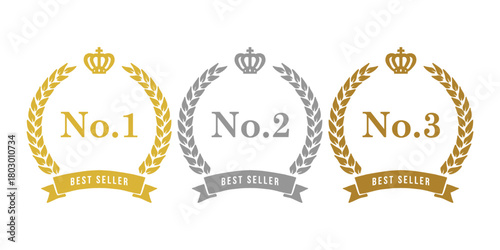 Best Seller Ranking Badges Vector Set. No.1, No.2, No.3 Labels