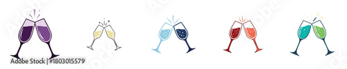 Celebration Toast Vector Clinking Drink Glasses in Flat Flatdesign Style for Festive New Year Party