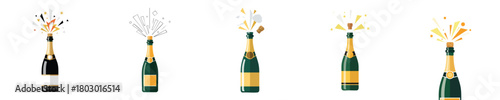 Champagne Bottle Vector Popping Flat Design Celebration Burst for Festive Holiday and New Year Party