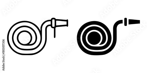 Fire Hose outline and pictogram Icon for Fire Safety, Rescue, and Emergency Response