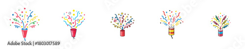 Confetti Popper Vector Colorful Flat Design Celebration Burst for Festive Holiday and Party Event