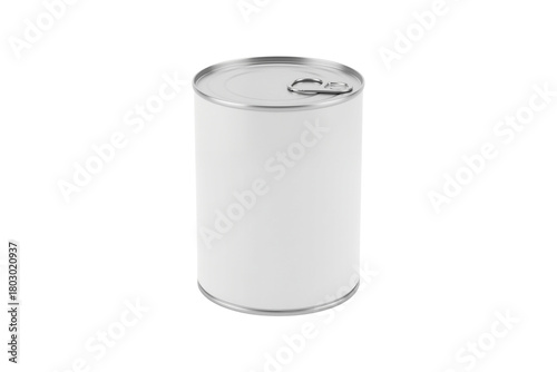 Blank white tin can with an easy-open lid, isolated on transparent background, png