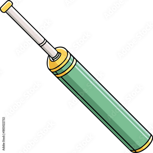 Illustrated green cricket bat with gold accents, representing a popular sport