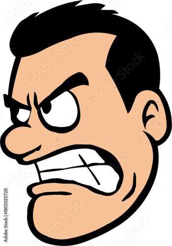 angry man cartoon face with clenched teeth and a furrowed brow