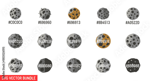Diverse Asteroid Set Vector Bundle with Unique Color Palettes for Space Exploration