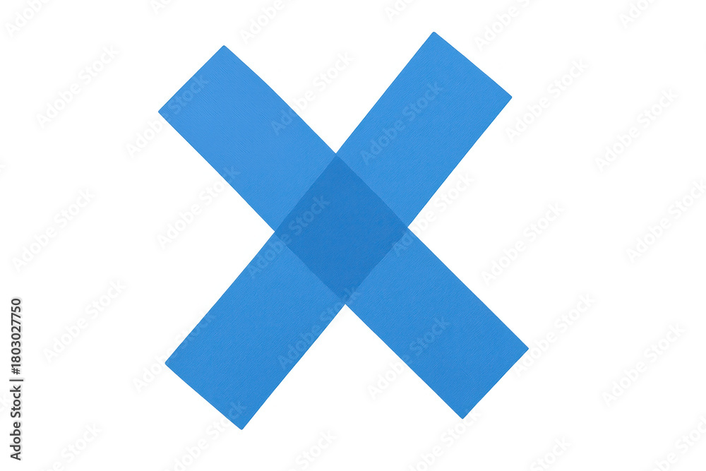 Obraz premium Blue masking tape forming an x or cross mark for deletion, cancellation, error, or correction, on transparent background