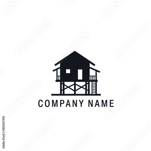 Minimalist Stilt House Logo Design on White Background.