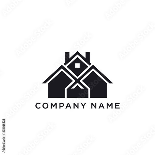 Minimalist house logo design for real estate or construction company.