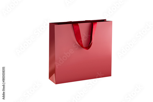Mockup of a red paper bag without logo with red fabric handles.