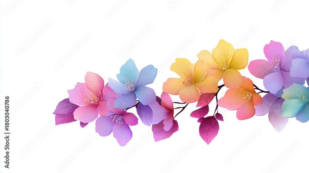 Fototapeta premium Colorful Floral Arrangement with Soft Blossom Shades in Pastel Hues for Creative Background and Decorative Use