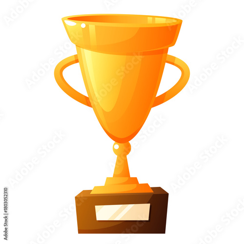 A shiny golden trophy with two handles and a black base. The trophy symbolizes achievement and success in competitions.