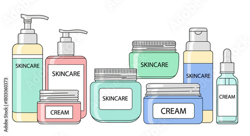 Assortment of Skincare and Cream Bottles and Jars