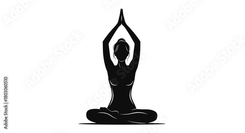 Black silhouette of woman meditating in yoga lotus pose