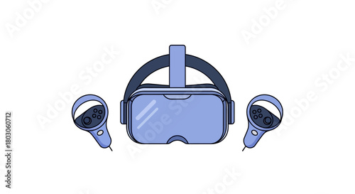 Blue virtual reality headset and controllers. A flat vector illustration of a modern VR gaming system.
