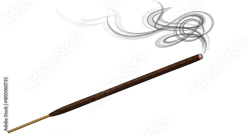 Burning Incense Stick Emitting Wisps of Smoke