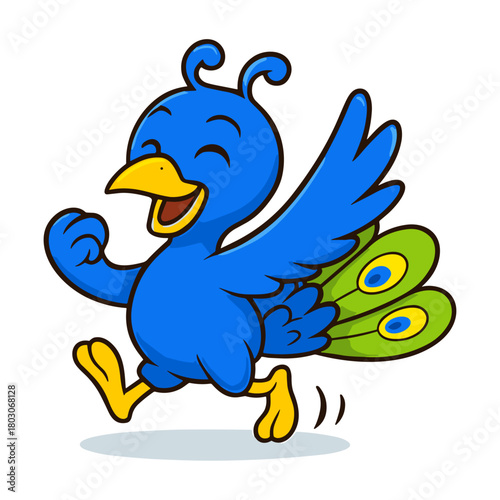 Foto Happy cartoon peacock mascot running with joy