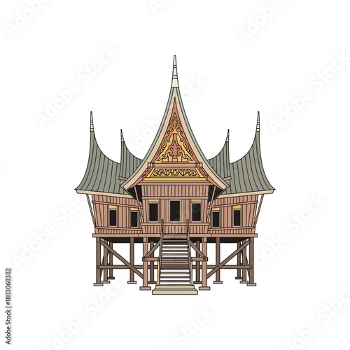 Illustration of Gadang House, Minangkabau traditional architecture, Sumatera