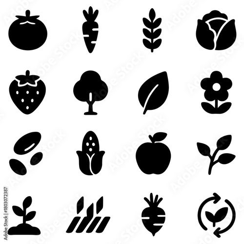 Gardening Icon: A graphic illustration showcasing a collection of essential gardening icons. Representing natural resources with simplicity.