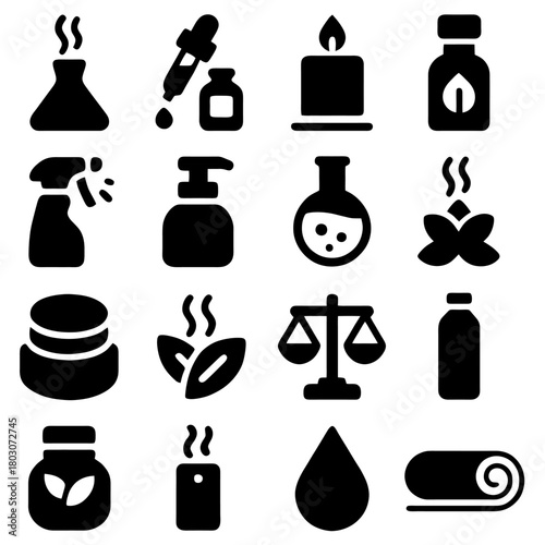 Essential Oil Assortment: A meticulously curated collection of aromatic elements, essential oils, and spa accoutrements that embody the principles of holistic wellness and self-care. 