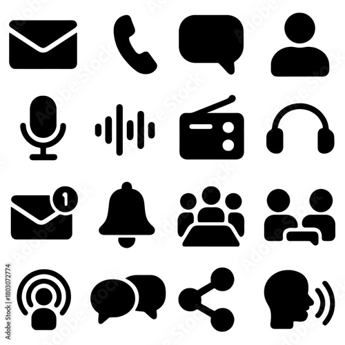 Communication Icon Set: A comprehensive collection of communication icons, each conveying a vital aspect of connectivity and messaging, perfect for visual projects.