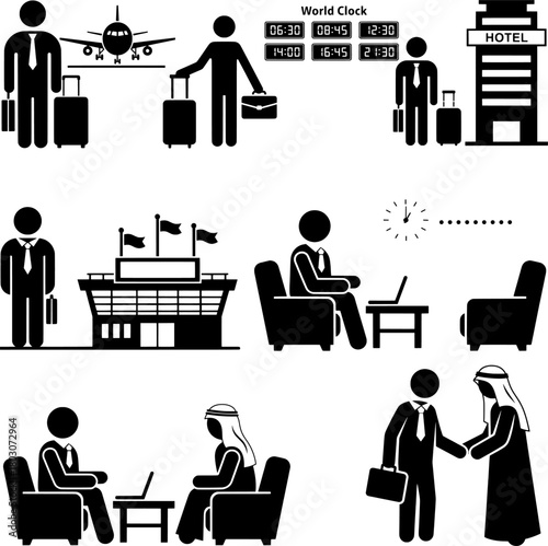 Business Travel and International Meeting Pictogram Icon Set
