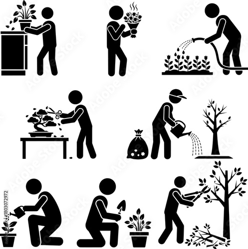 Gardening, Plant Care, and Horticulture Pictogram Icon Set