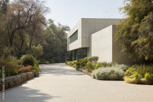 stunning exterior of luxury mansion trending in  characterized by modern minimalist garden that emphasizes lush