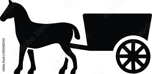 Silhouetted Horse and Cart Illustration Depicting Traditional Transportation and Rural Life Perfect for Vintage Designs and Historical Projects