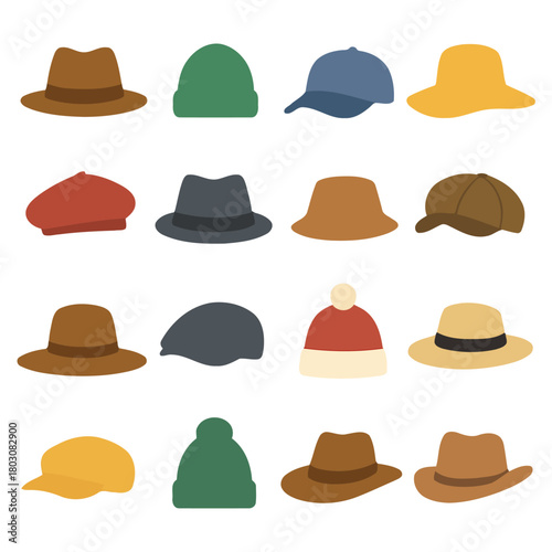 Variety of Hats: A collection of hats, each with its unique style and design, showcases a vibrant assortment of headwear. It's a celebration of fashion and a visual exploration of diverse styles