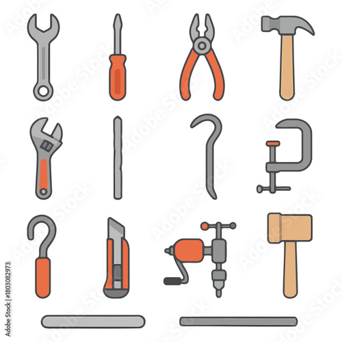 Tools of the Trade: An assortment of essential hand tools arranged in a tidy composition, a visual representation of craftsmanship, showcasing the instruments. 