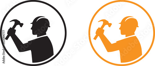 Worker holding hammer icon