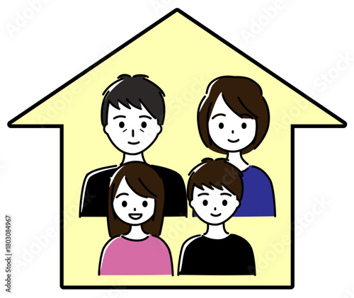 家の中に親子がいる様子（家族構成、核家族）