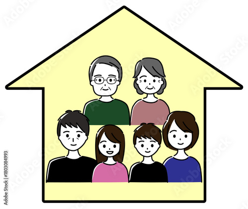 家の中に3世代がいる様子（家族構成、三世代同居）