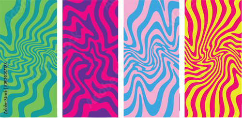 Vibrant retro-inspired wavy psychedelic patterns for a dynamic visual experience, creating an energetic and captivating background