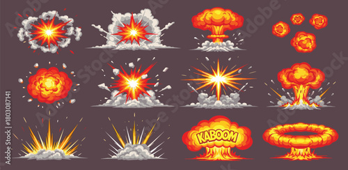 Set of Atomic Explosion Vector Illustrations