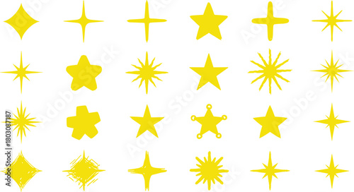 Collection of Various Yellow Star Shapes and Designs for Creative Visual Projects and Decorations