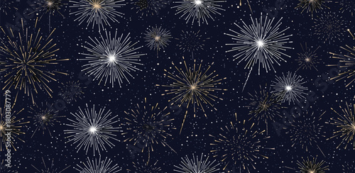 Elegant Midnight Sky Fireworks Celebratory Sparkle on Dark Blue Background for Festive Mood