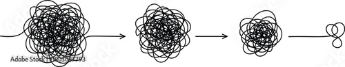Concept of simplifying a complex problem, showing a tangled and chaotic line untangling into a clear and simple solution