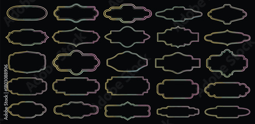 Set of Vintage Frame Borders with Outline, Badge Shapes and Decorative Labels