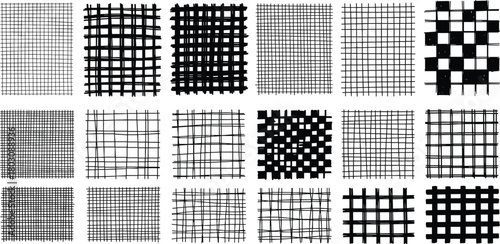A versatile set of twenty-one abstract geometric patterns featuring monochrome grids, checks, and woven textures for modern design